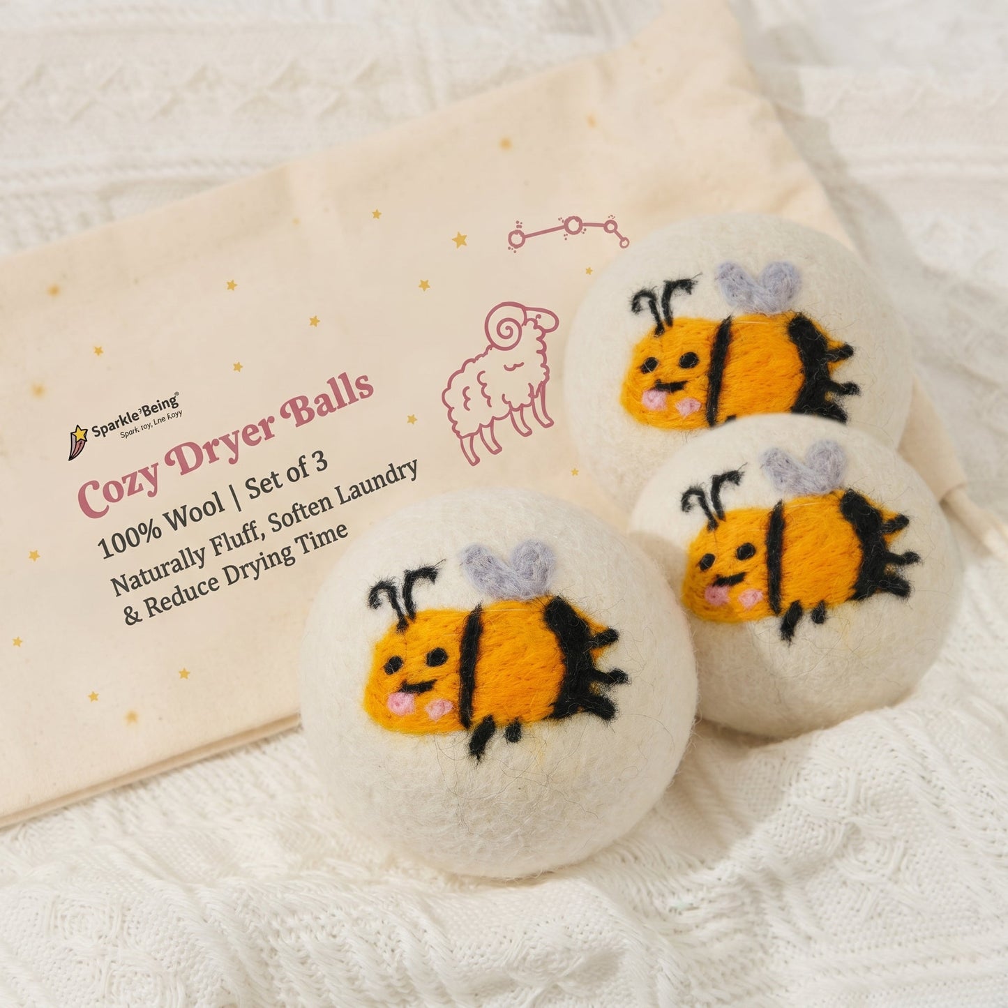 Bee Eco Wool Laundry Dryer Balls - Set of 3