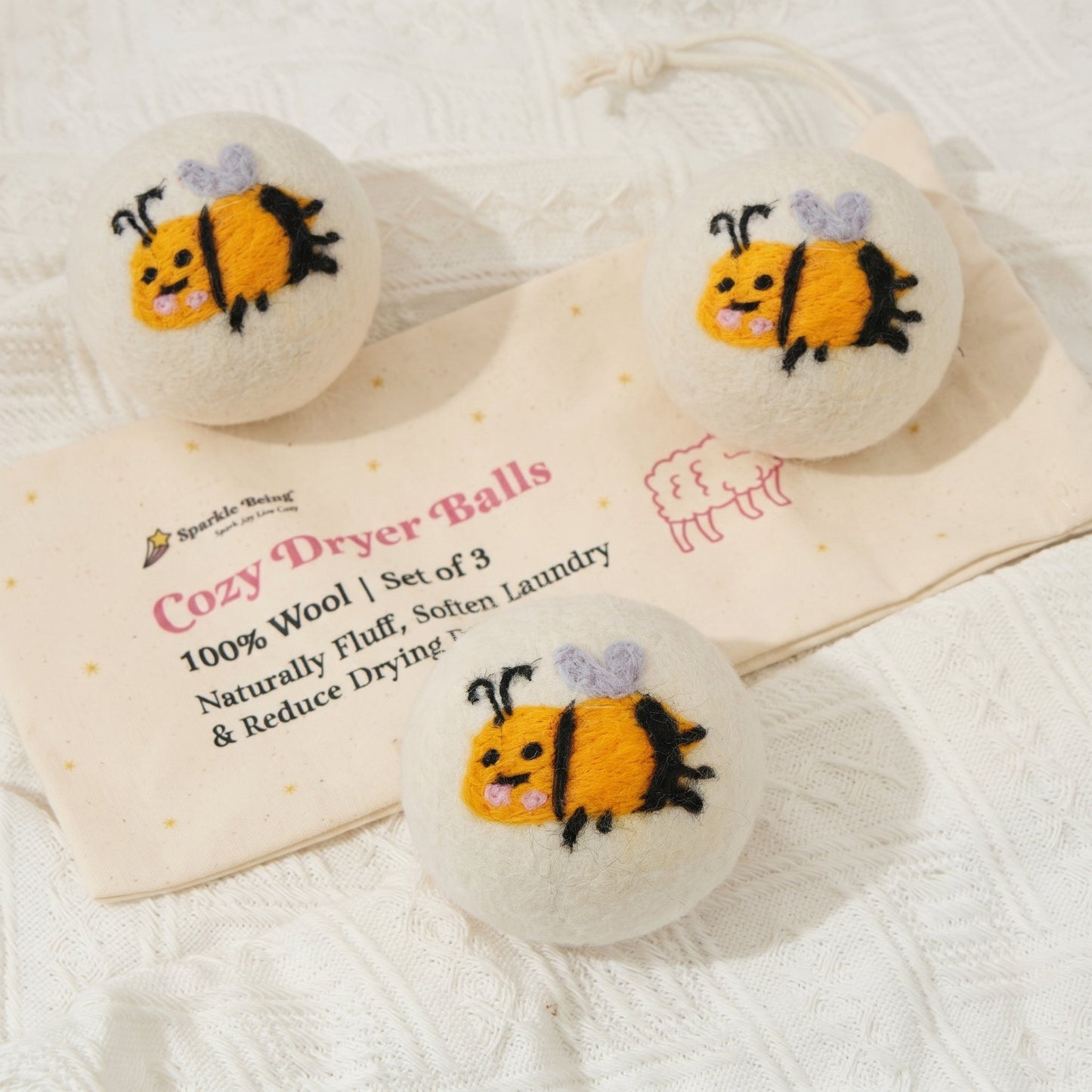 Bee Eco Wool Laundry Dryer Balls - Set of 3