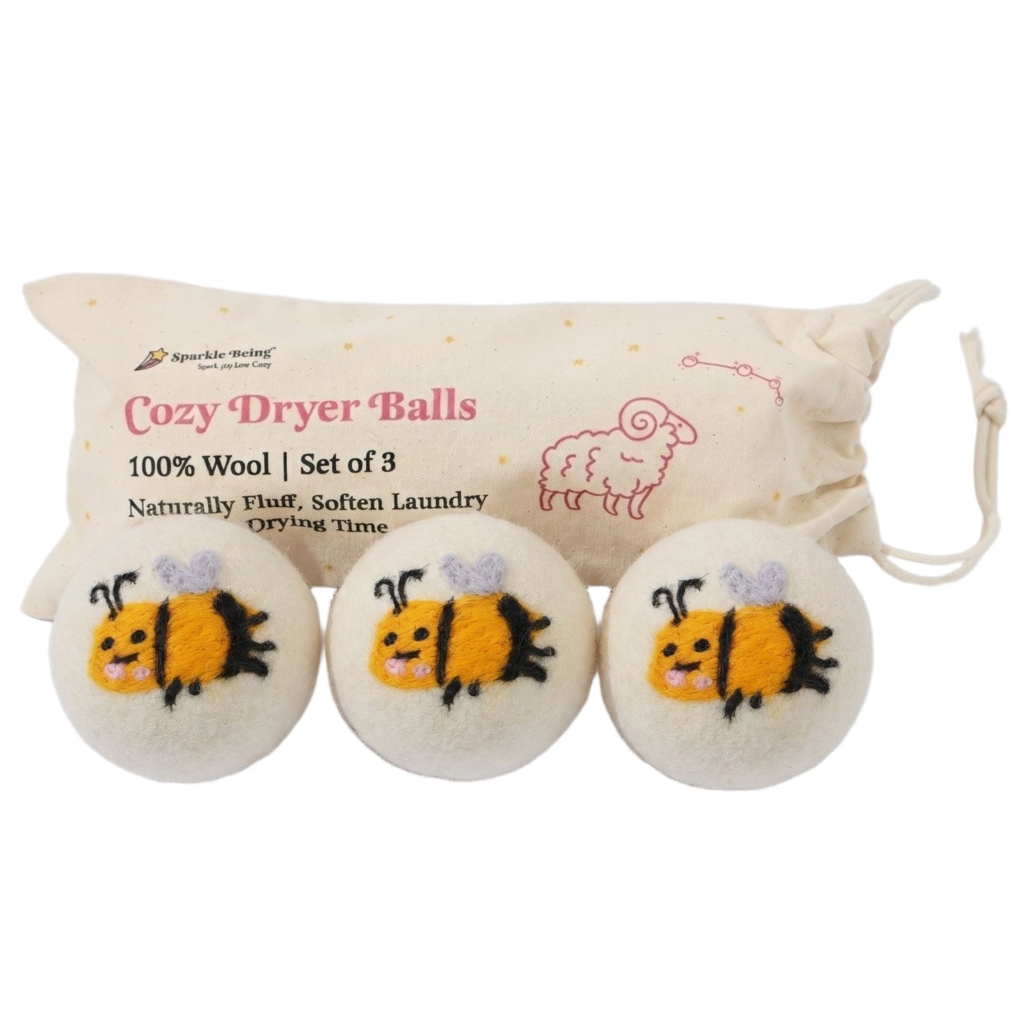 Bee Eco Wool Laundry Dryer Balls - Set of 3