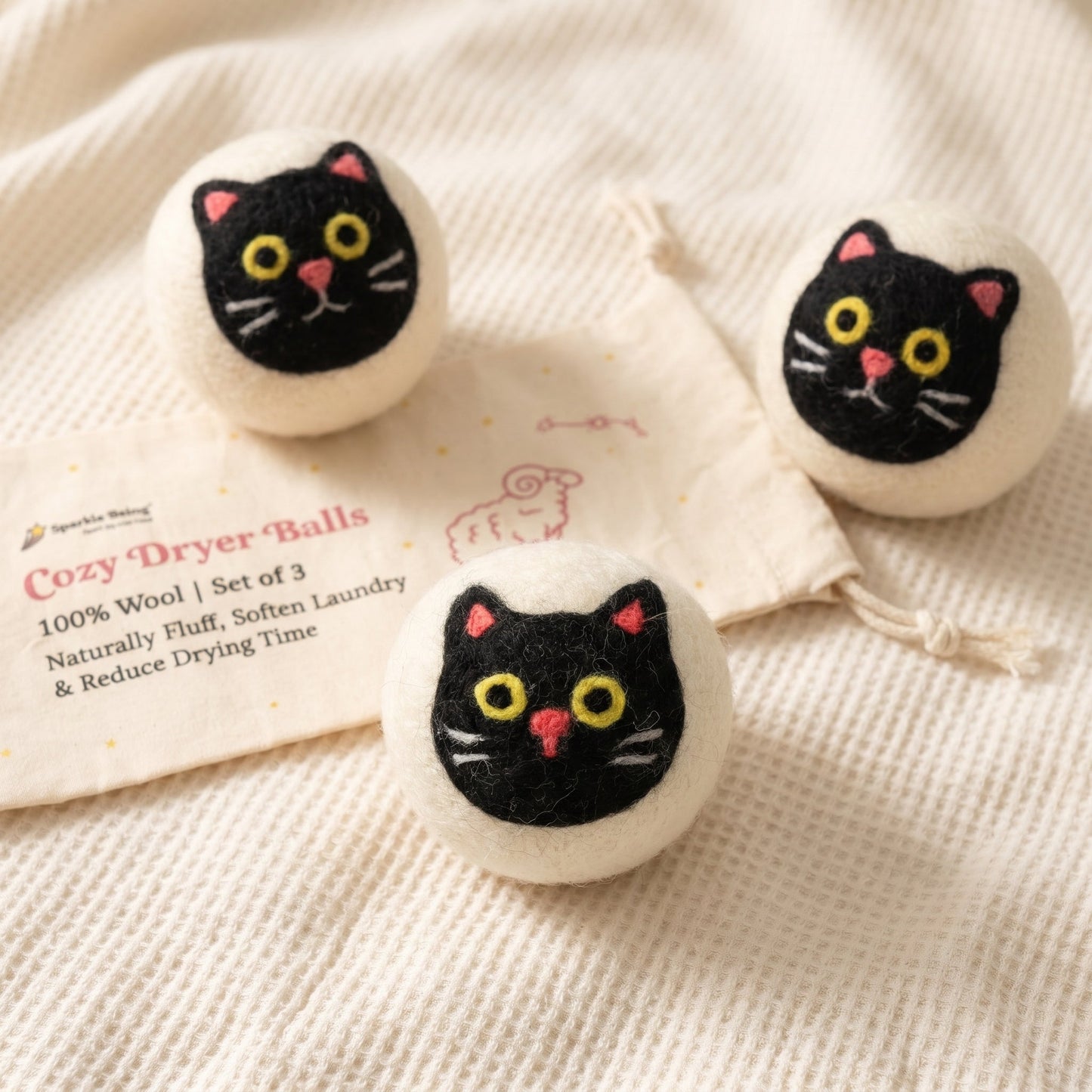 Black Cat Eco Wool Dryer Balls – Set of 3