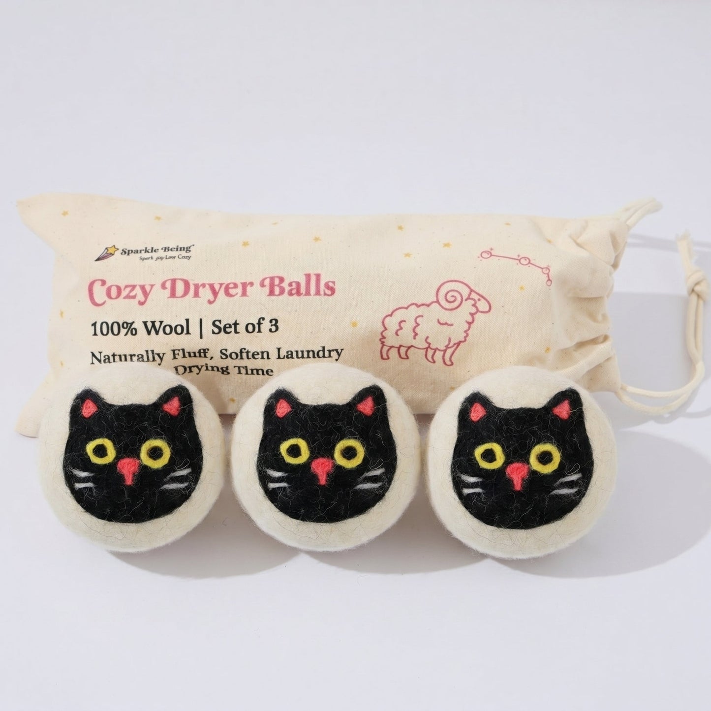 Black Cat Eco Wool Dryer Balls – Set of 3