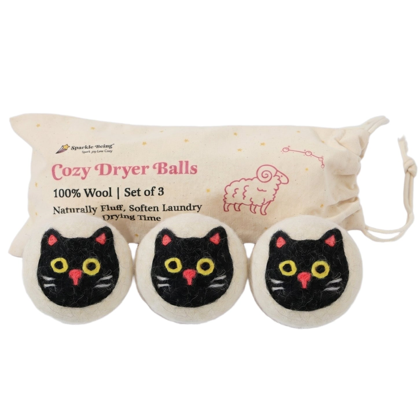 Black Cat Eco Wool Dryer Balls – Set of 3