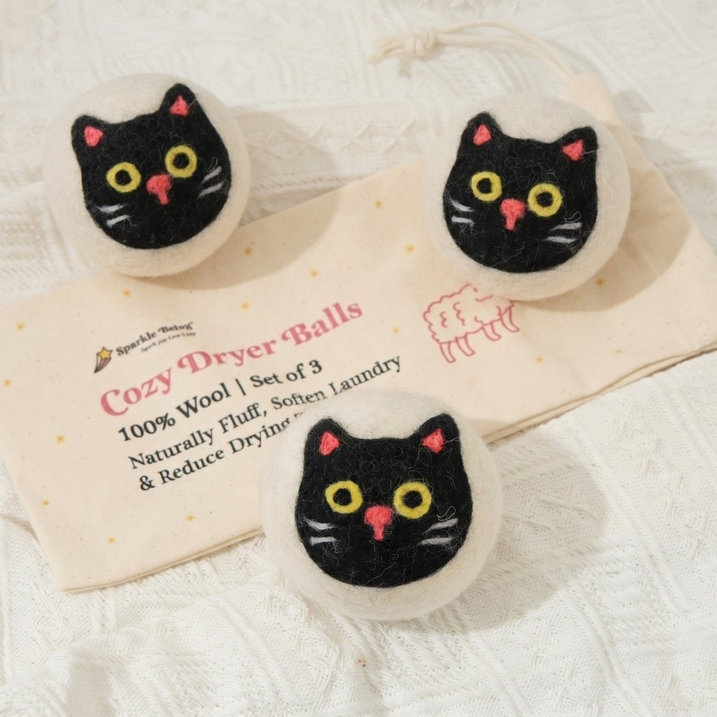 Black Cat Eco Wool Dryer Balls – Set of 3