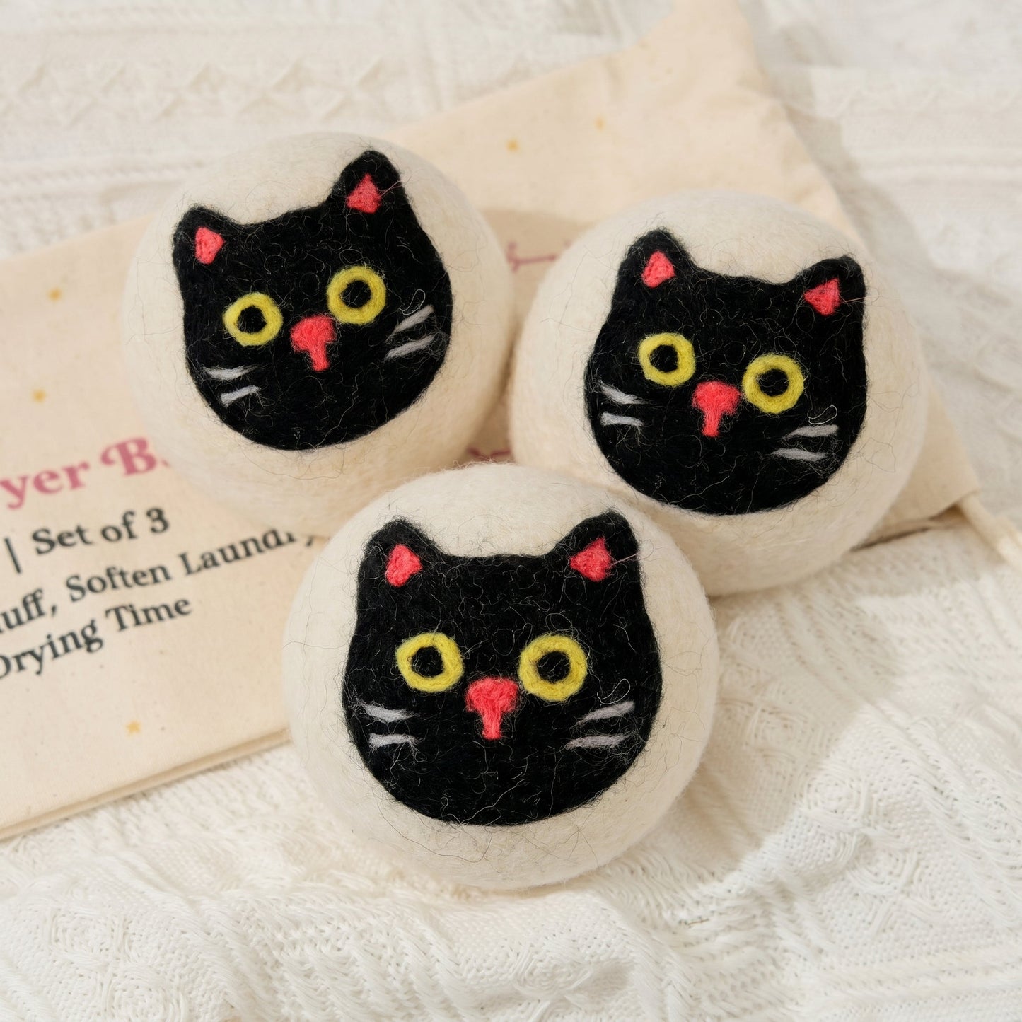 Black Cat Eco Wool Dryer Balls – Set of 3
