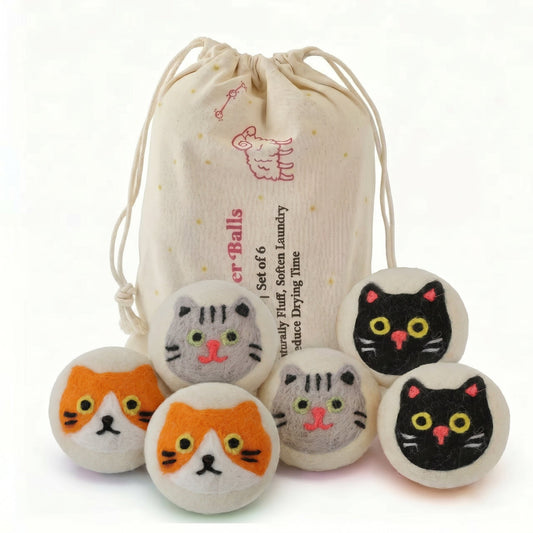 Cat Eco Wool Laundry Dryer Balls – Set of 6