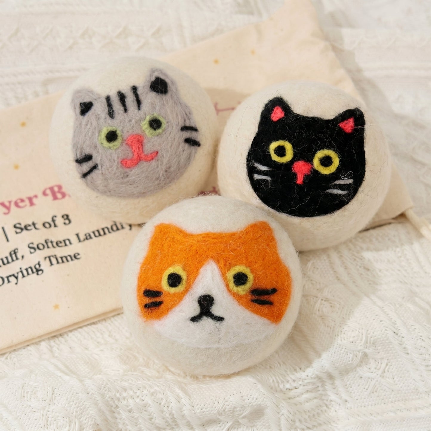 Cat Eco Wool Laundry Dryer Balls – Set of 3