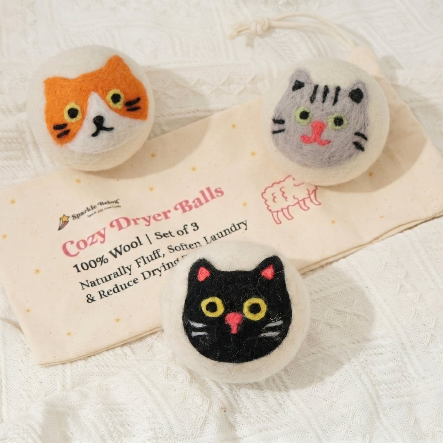 Cat Eco Wool Laundry Dryer Balls – Set of 3