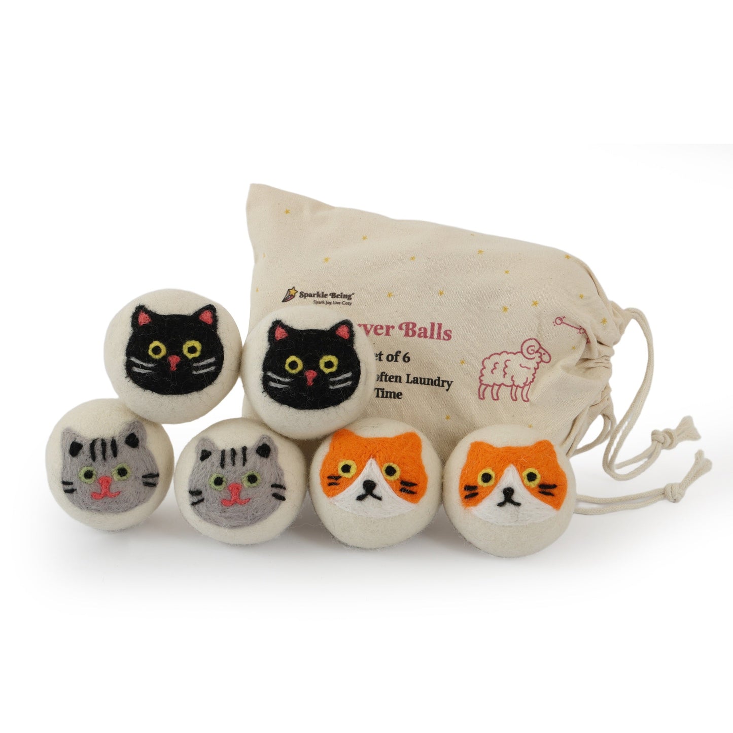 Cat Eco Wool Laundry Dryer Balls – Set of 6