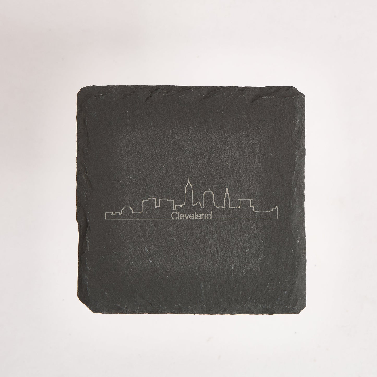 Cleveland Skyline Slate Coaster – 4-Inch Engraved Drink Coaster | Round or Square Natural Stone | Cleveland Souvenir Gift