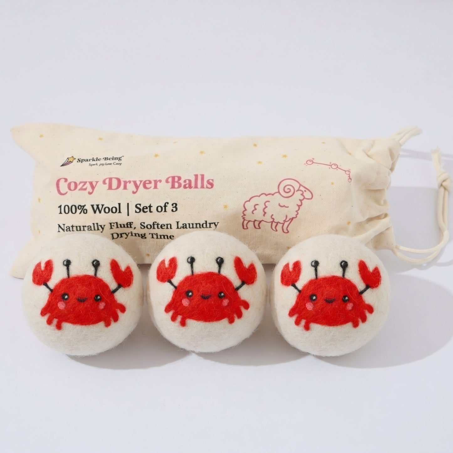 Crab Wool Laundry Dryer Balls – Set of 3