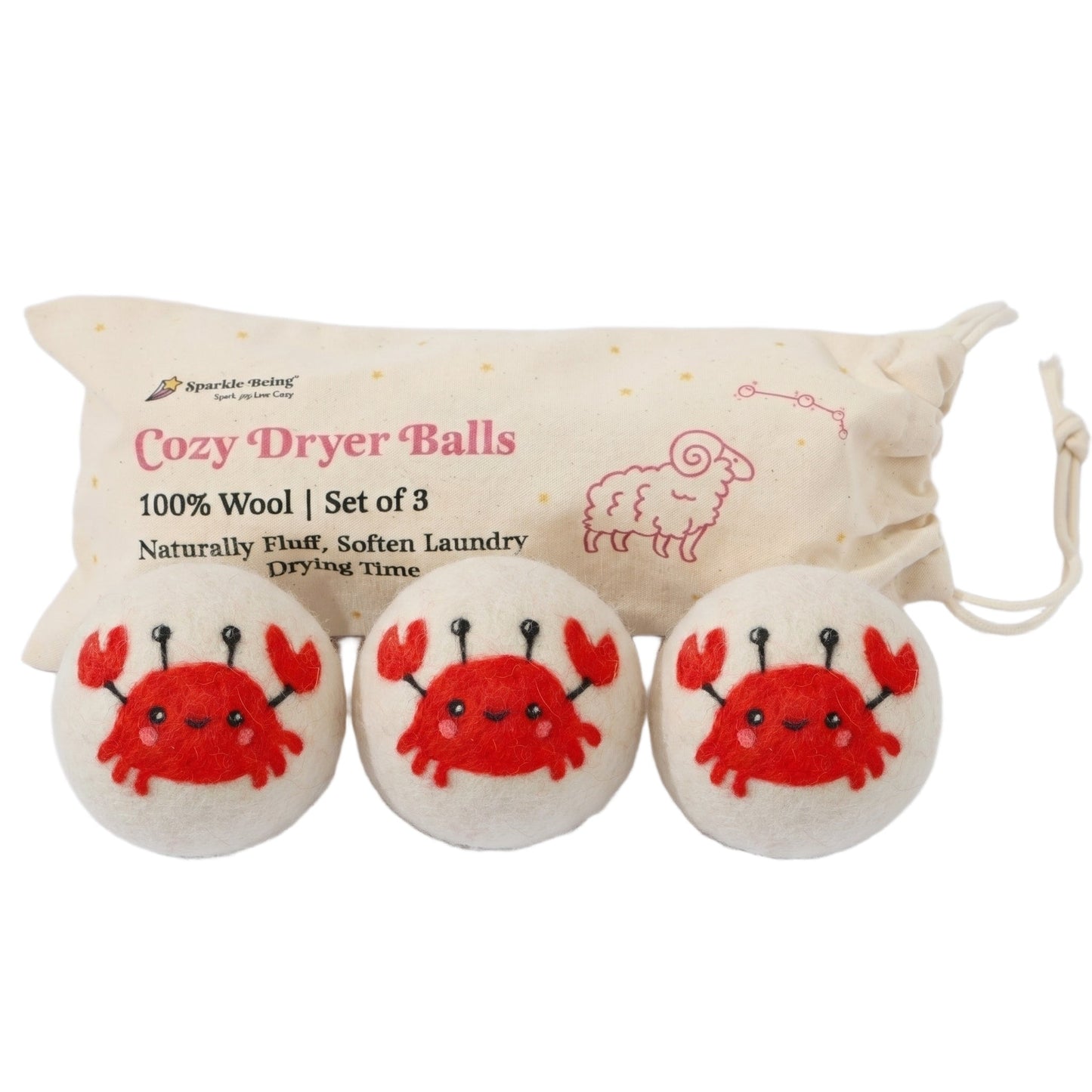 Crab Wool Laundry Dryer Balls – Set of 3