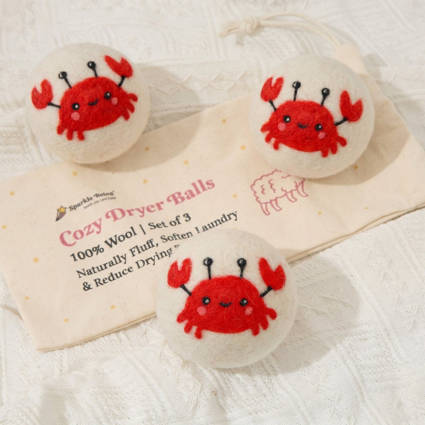 Crab Wool Laundry Dryer Balls – Set of 3