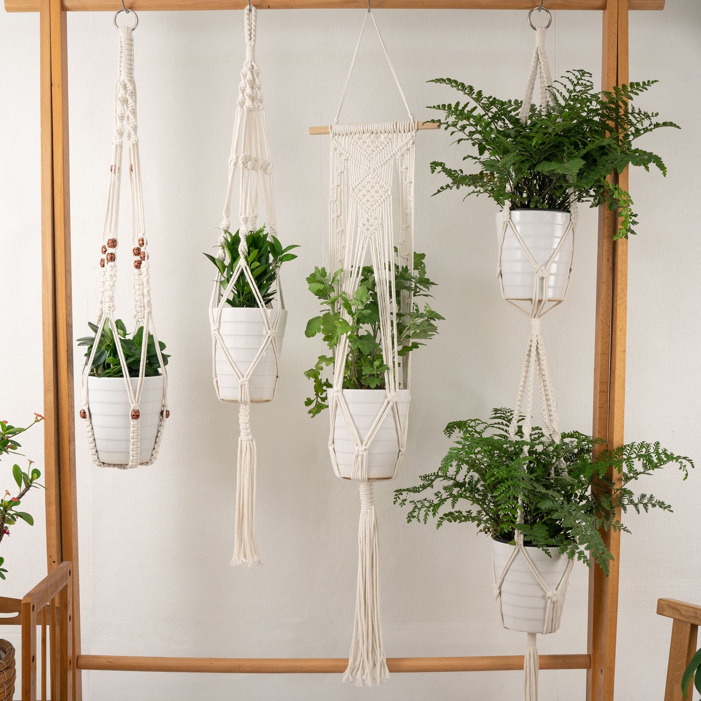 Handmade Cotton Macrame Rope Plants Hanging Pots Holder Stand Hangers Set of 4 & 5