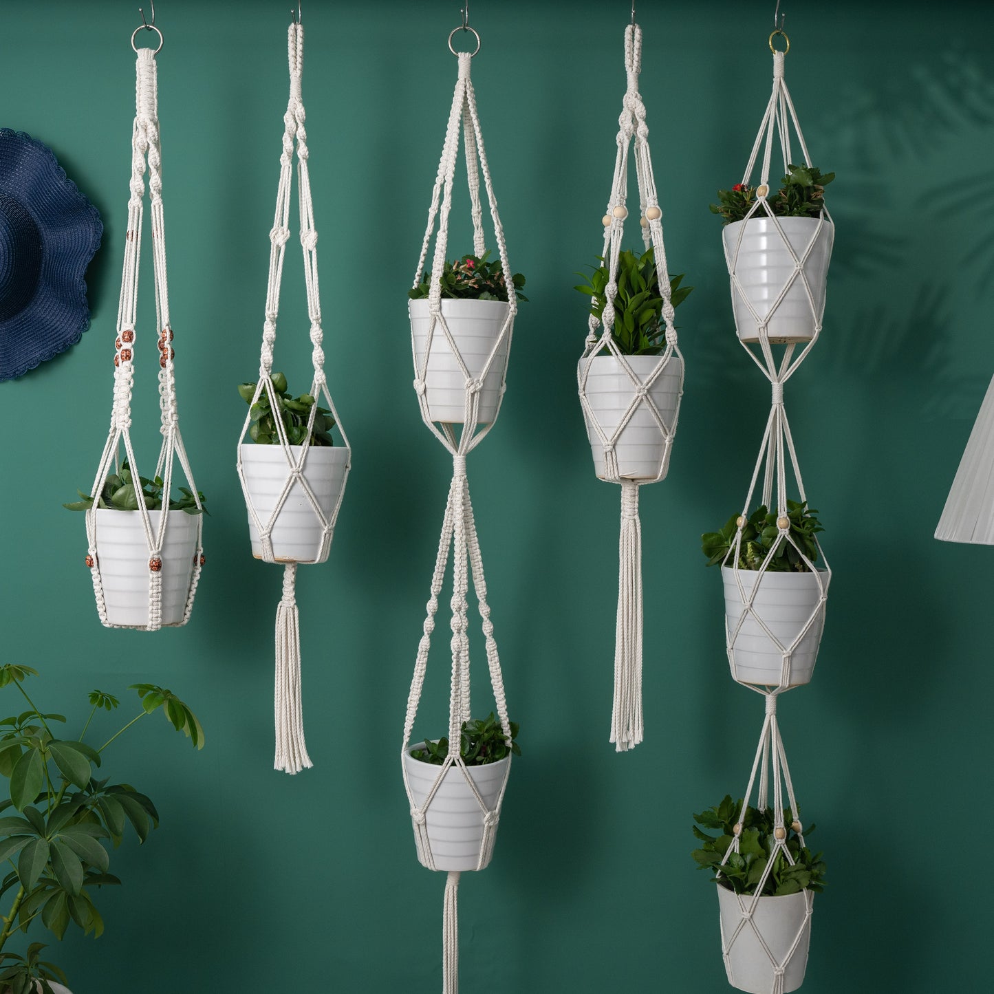 Handmade Cotton Macrame Rope Plants Hanging Pots Holder Stand Hangers Set of 4 & 5