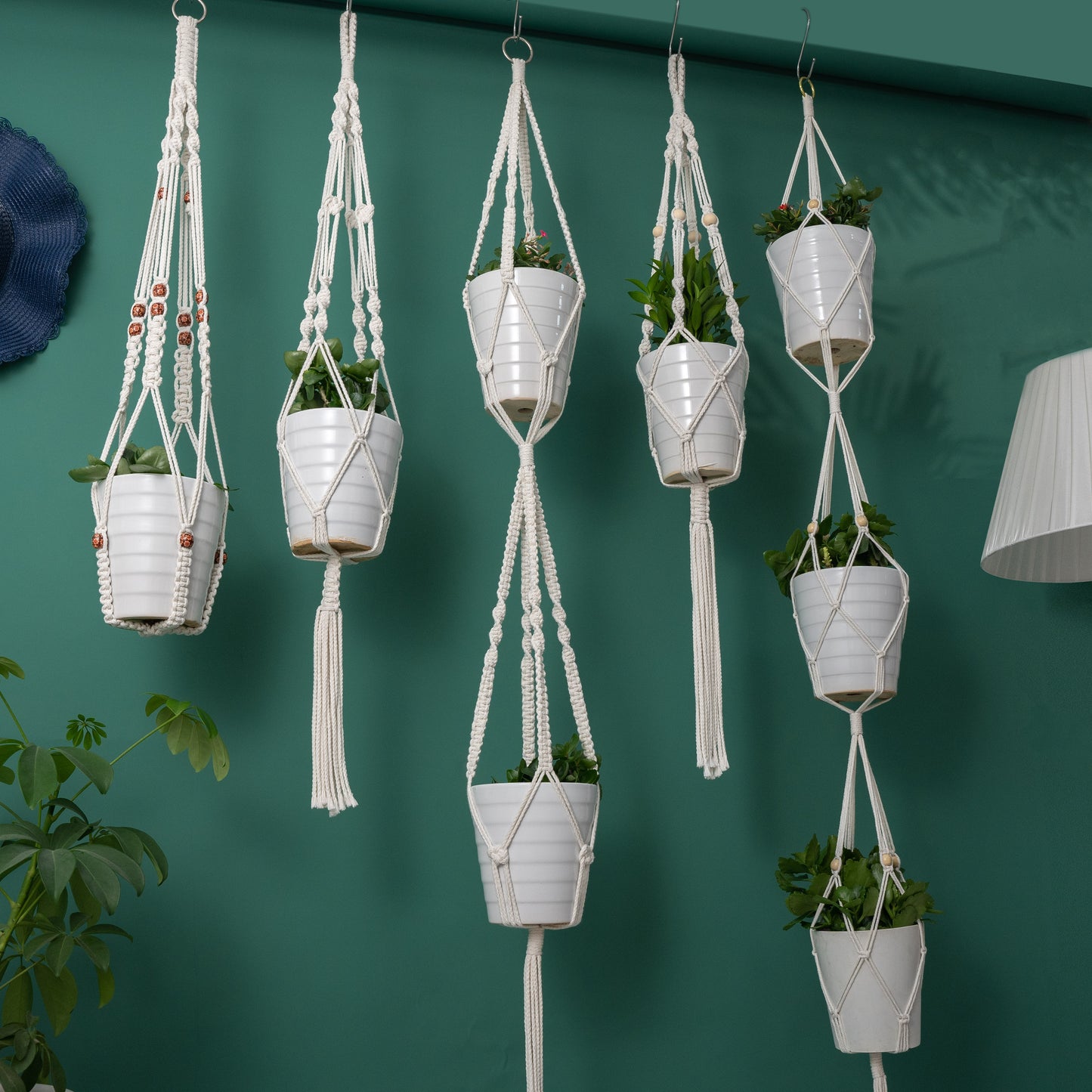 Handmade Cotton Macrame Rope Plants Hanging Pots Holder Stand Hangers Set of 4 & 5