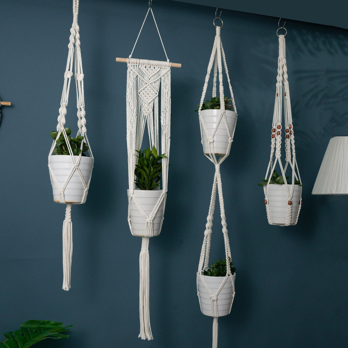 Handmade Cotton Macrame Rope Plants Hanging Pots Holder Stand Hangers Set of 4 & 5