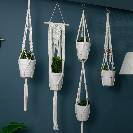 Handmade Cotton Macrame Rope Plants Hanging Pots Holder Stand Hangers Set of 4 & 5