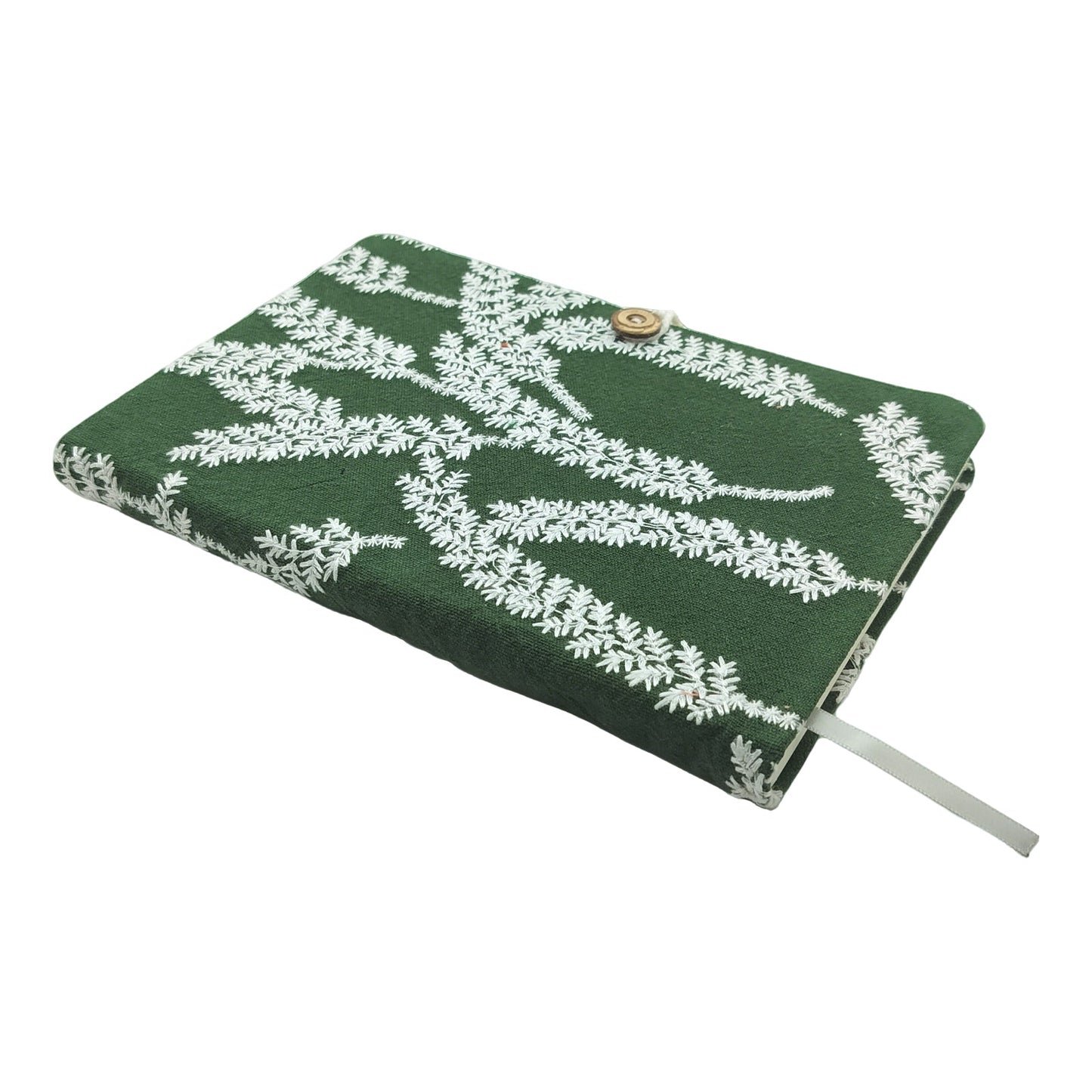 Embroidered Fern Fabric Journal with Button Closure