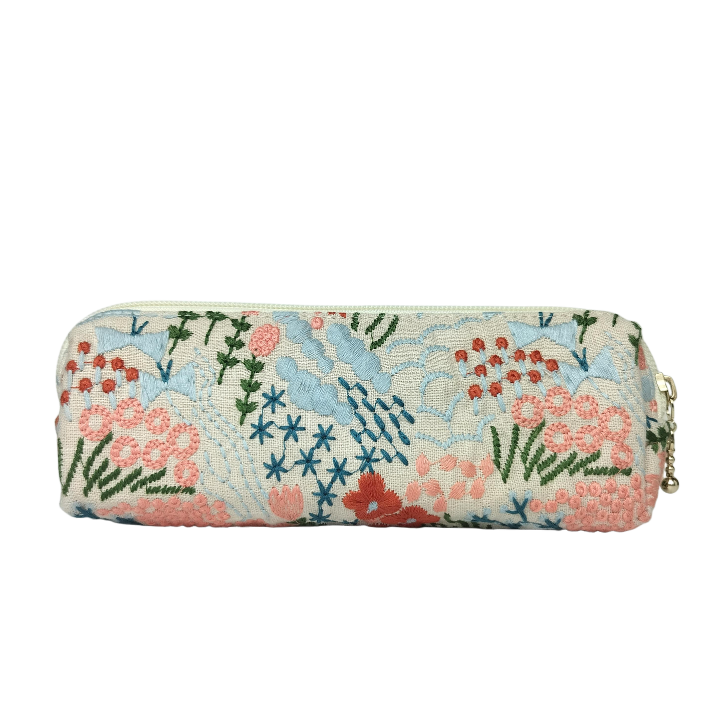 Embroidered Pencil Pouch – Zippered Pen Case (Floral Cloud (Cream)