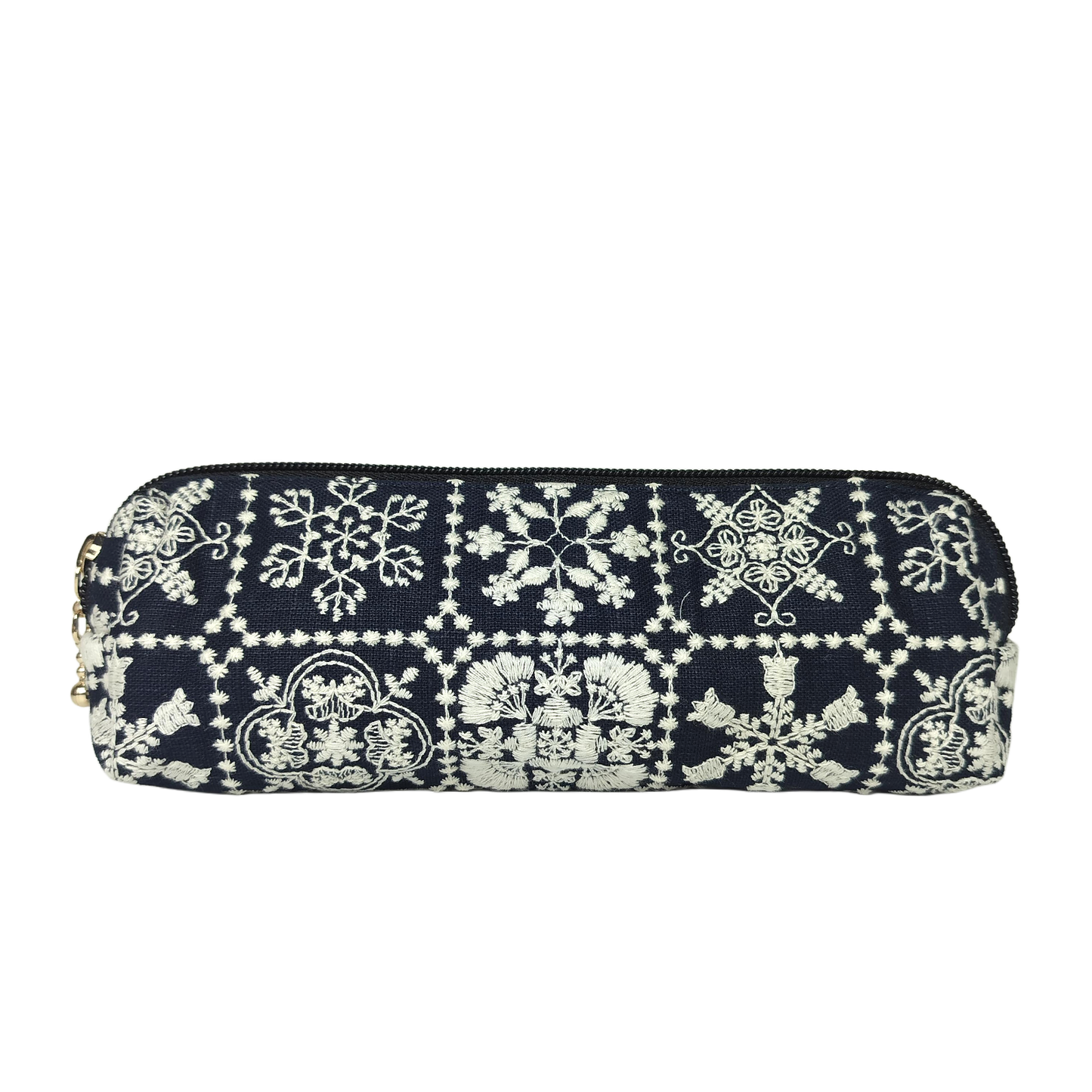 Embroidered Pencil Pouch – Zippered Pen Case (Moth Navy)