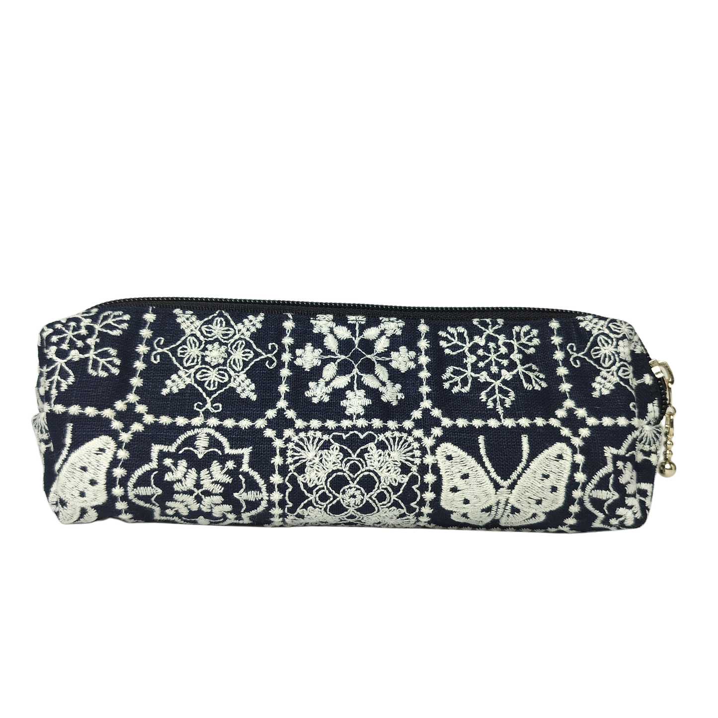 Embroidered Pencil Pouch – Zippered Pen Case (Moth Navy)