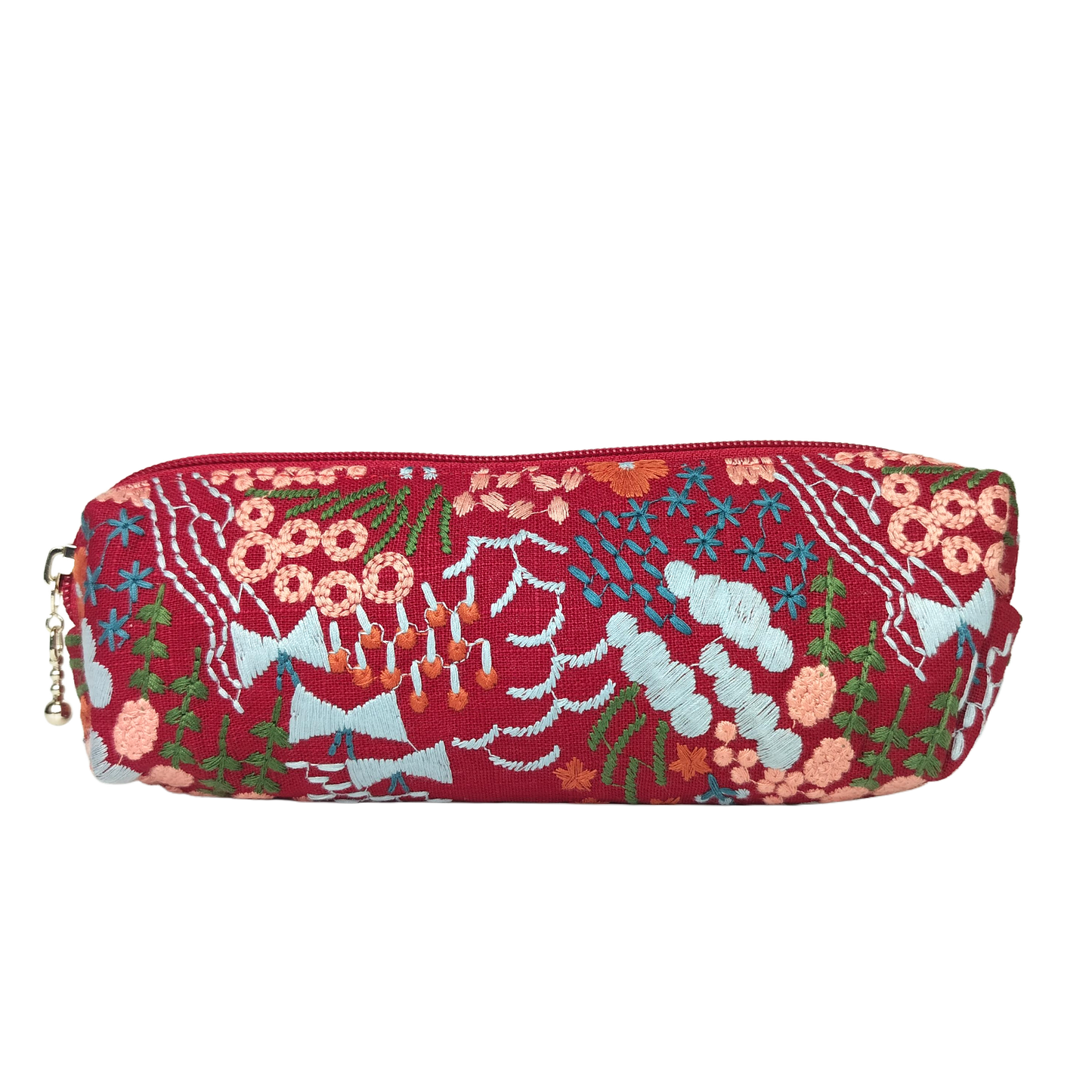 Embroidered Pencil Pouch – Zippered Pen Case (Floral Cloud (Red)