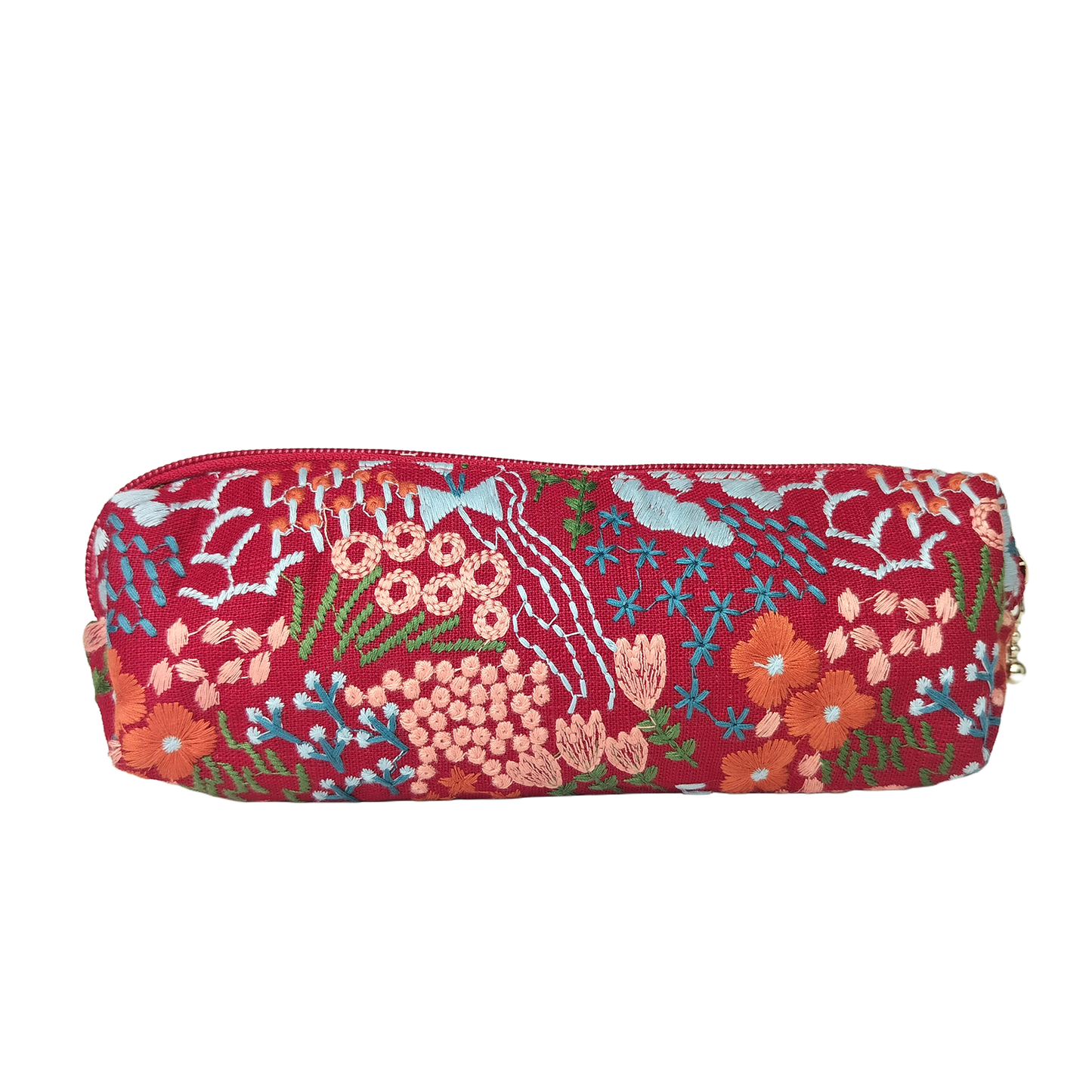 Embroidered Pencil Pouch – Zippered Pen Case (Floral Cloud (Red)