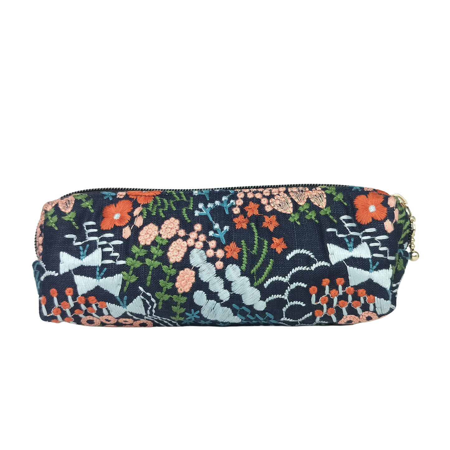 Embroidered Pencil Pouch – Zippered Pen Case (Floral Cloud (Black)