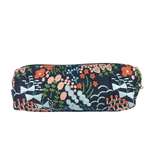 Embroidered Pencil Pouch – Zippered Pen Case (Floral Cloud (Black)