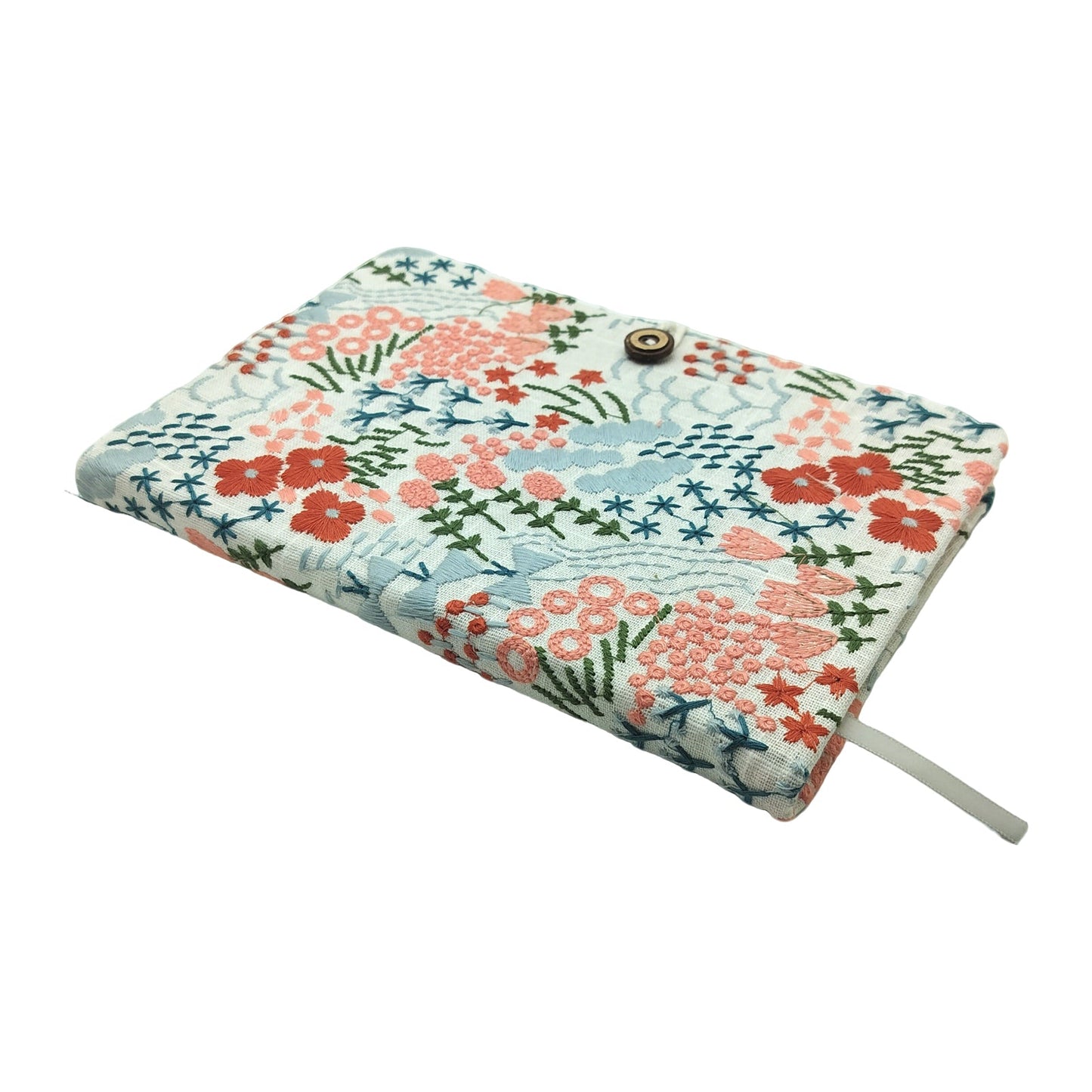 Embroidered Wildflower Blush Fabric Journal with Button Closure (Pink)
