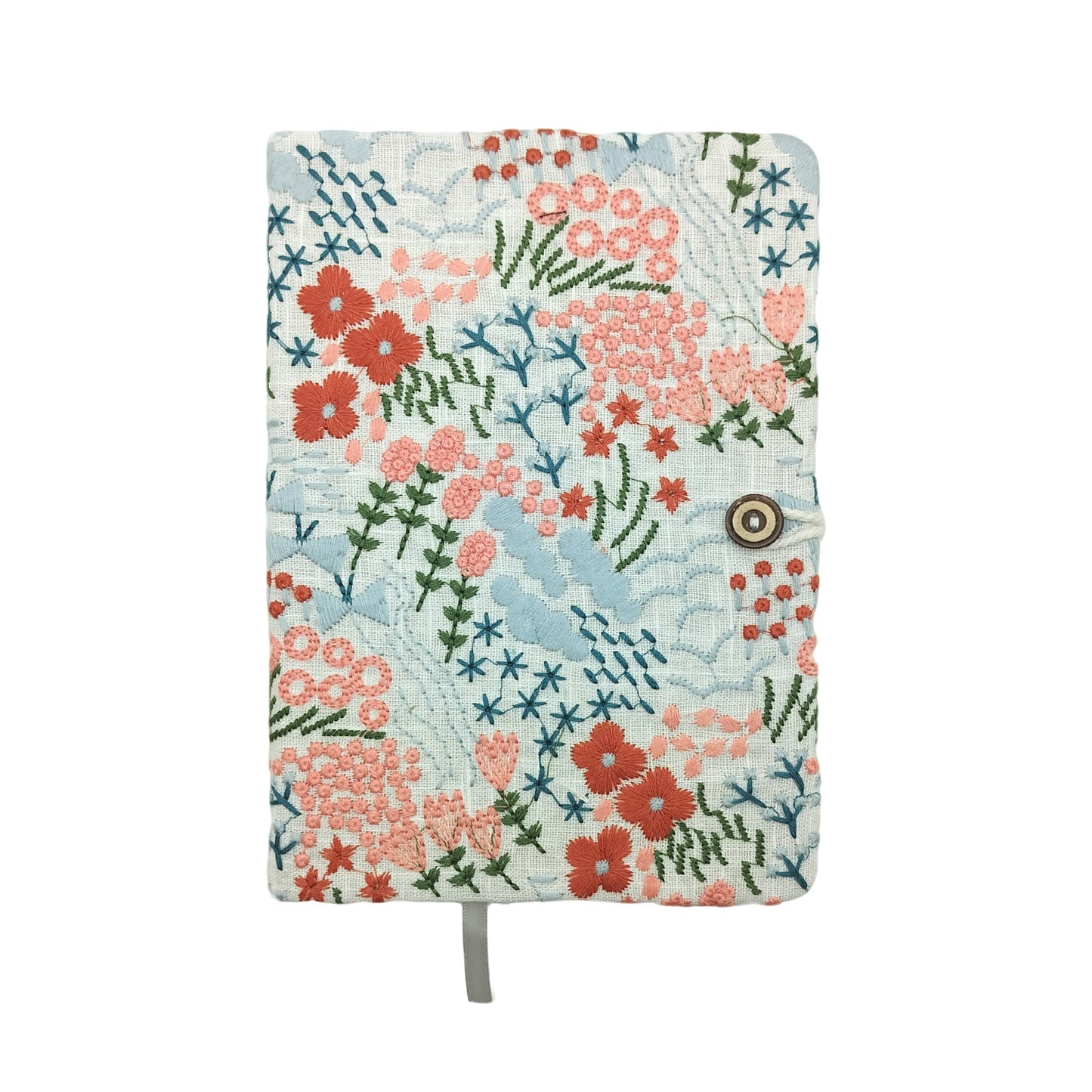 Embroidered Wildflower Blush Fabric Journal with Button Closure (Pink)