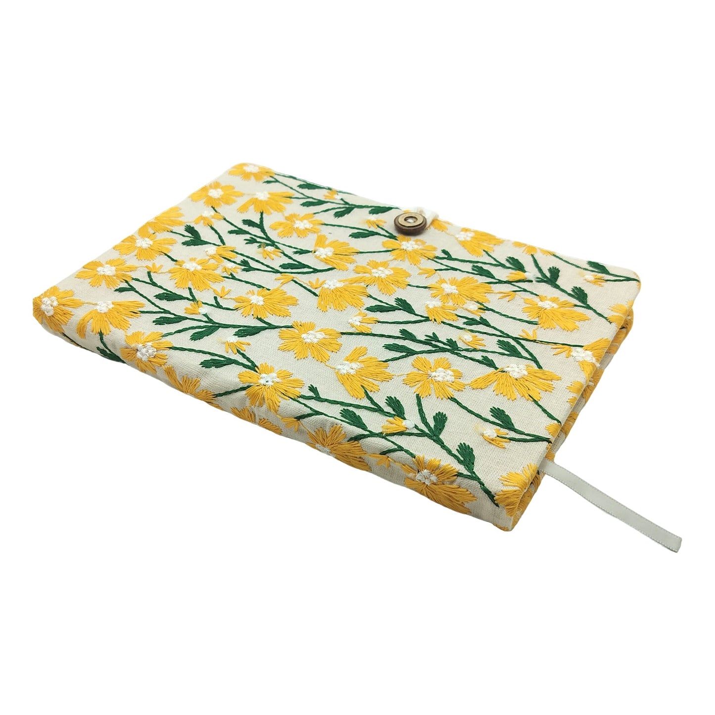 Embroidered Yellow Daisy Fabric Journal with Button Closure