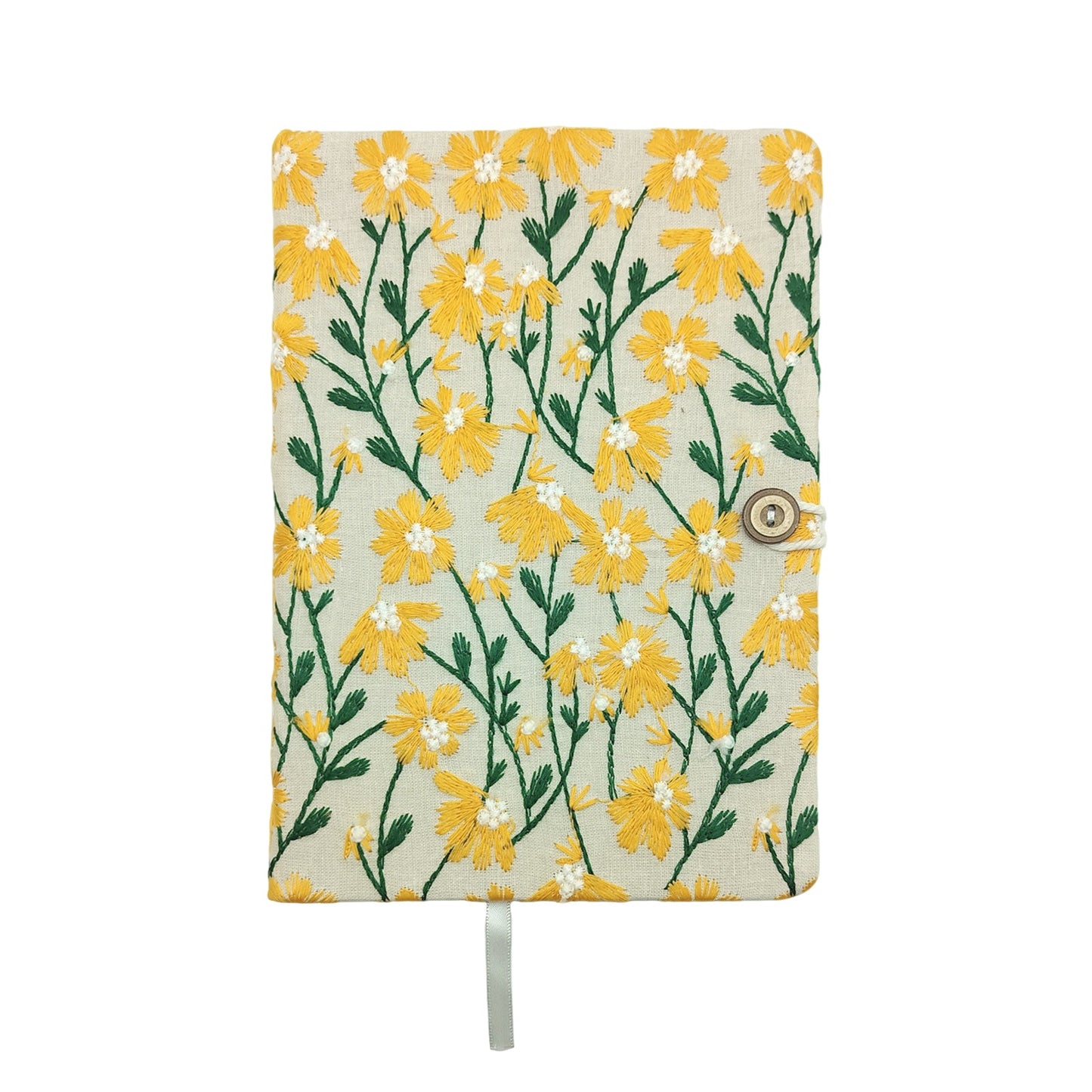 Embroidered Yellow Daisy Fabric Journal with Button Closure