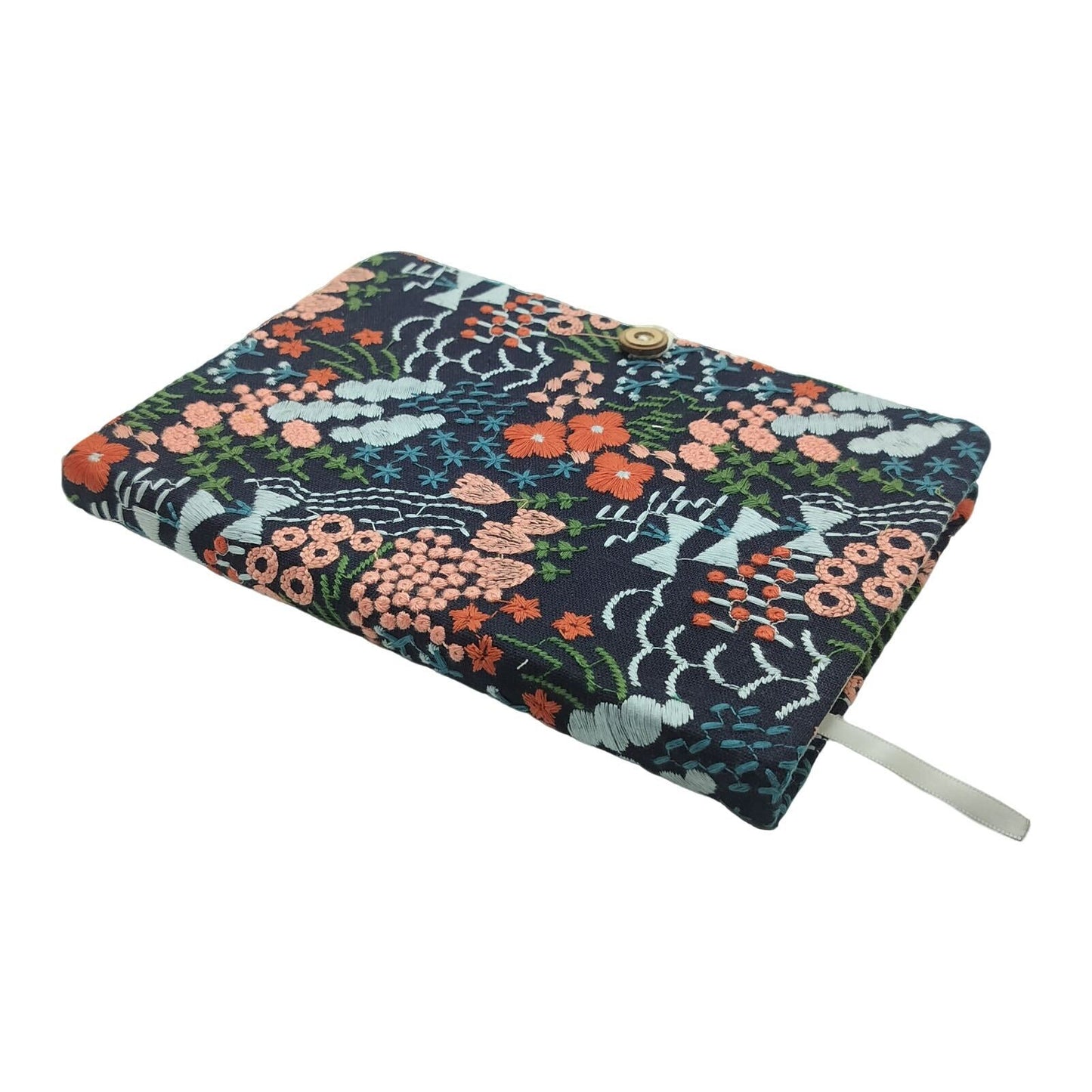 Embroidered Wildflower Midnight Fabric Journal with Button Closure (Midnight)