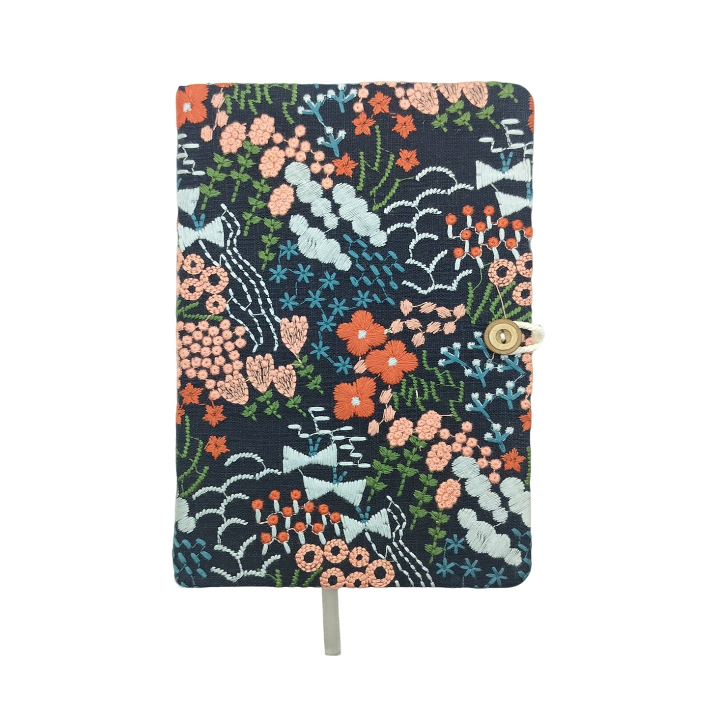 Embroidered Wildflower Midnight Fabric Journal with Button Closure (Midnight)