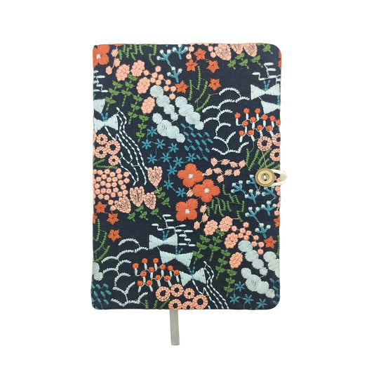Embroidered Wildflower Midnight Fabric Journal with Button Closure (Midnight)