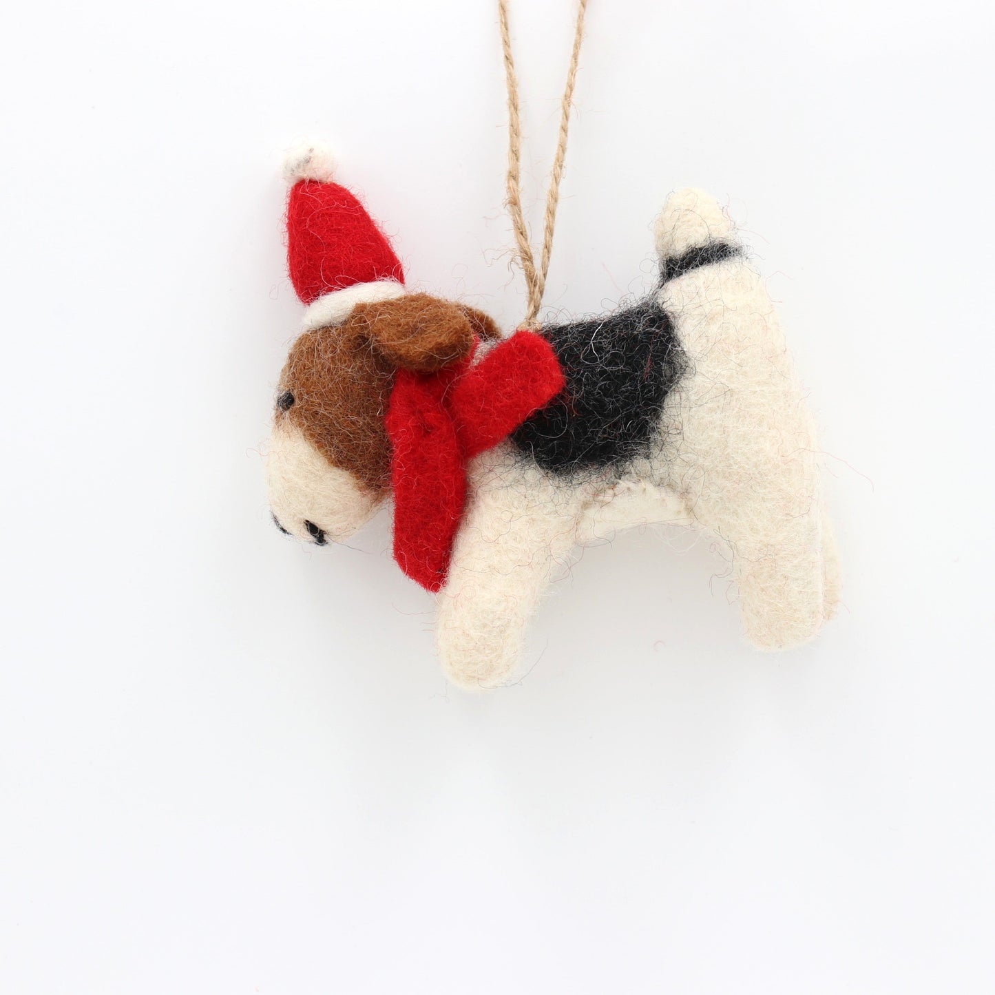 Felt Dog Ornament – Festive Pup with Scarf & Santa Hat