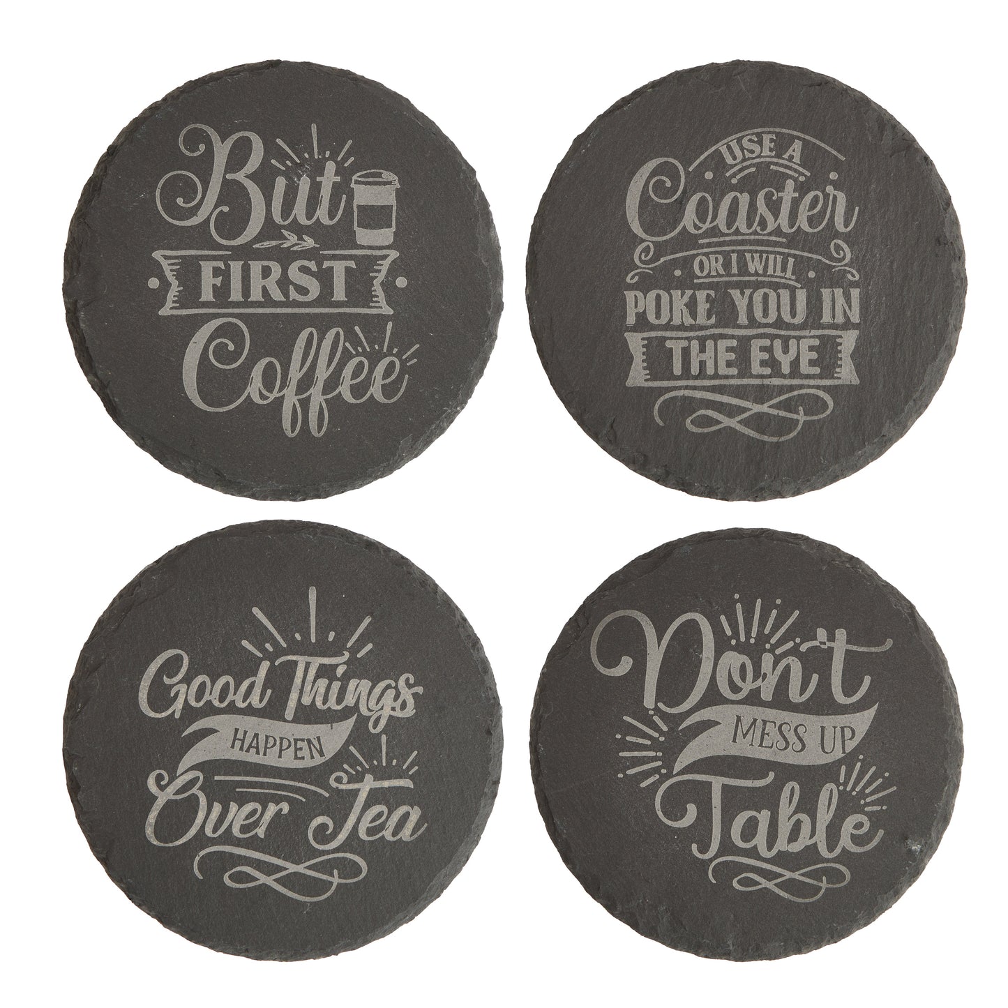 Funny Slate Coaster Set – Engraved Drink Coasters with Quotes | Coffee & Tea Lovers Gift