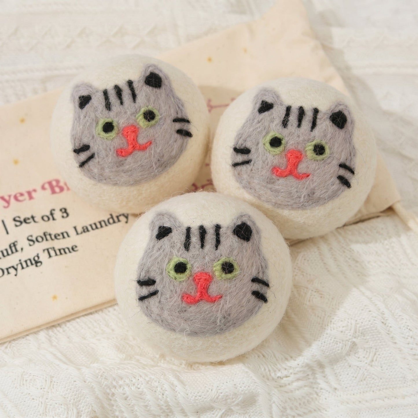 Gray Cat Eco Wool Dryer Balls  – Set of 3