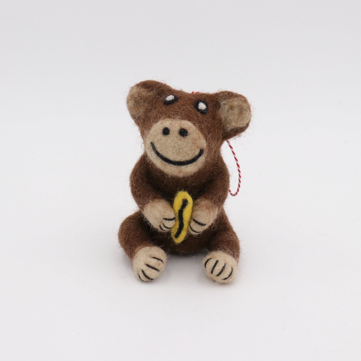 Handmade Wool Felt Monkey Ornament with Banana – Needle Felt Animal Decor