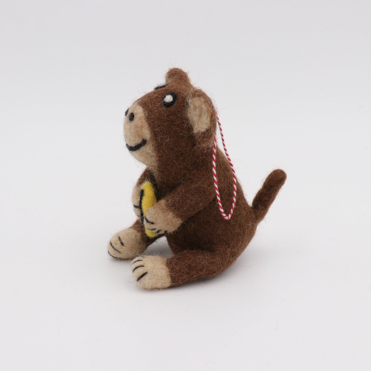 Handmade Wool Felt Monkey Ornament with Banana – Needle Felt Animal Decor