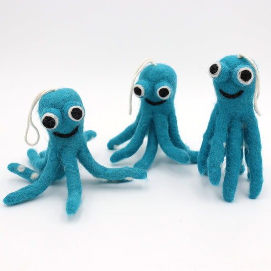 Handmade Wool Felt Octopus Ornament – Cute Home Décor – Made in Nepal