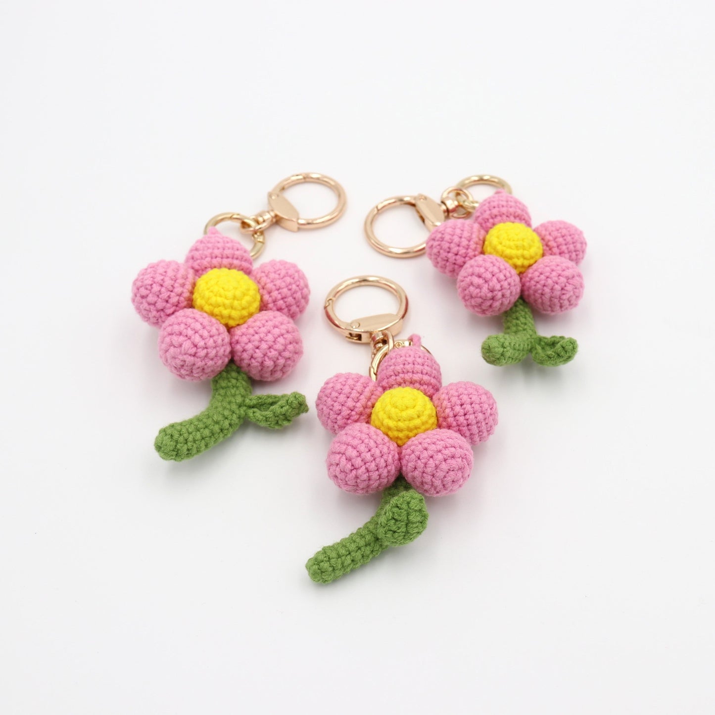 Handmade Crochet Pink Flower Keychain – Cute Floral Bag Charm
