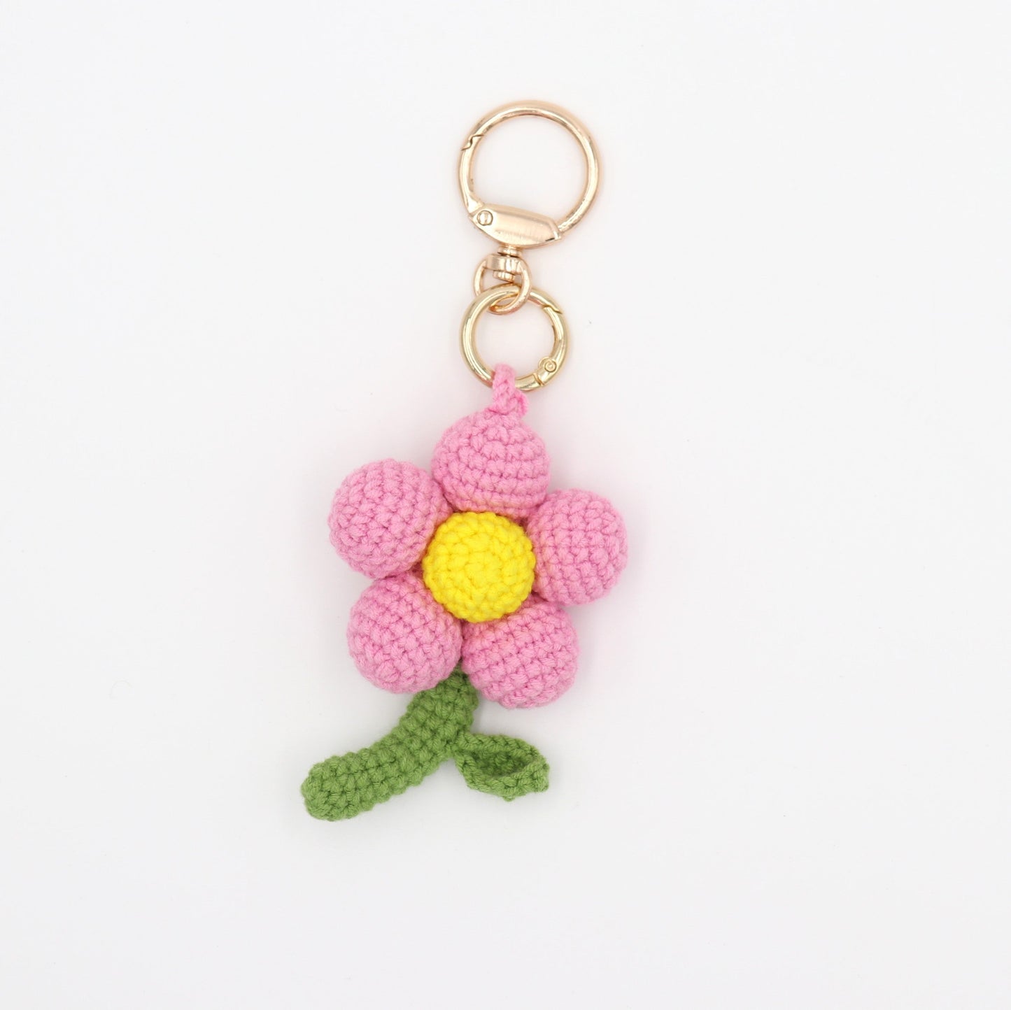 Handmade Crochet Pink Flower Keychain – Cute Floral Bag Charm