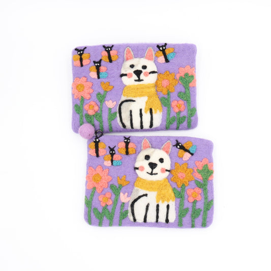 Honeybee Garden Cat Wool Felt Pouch