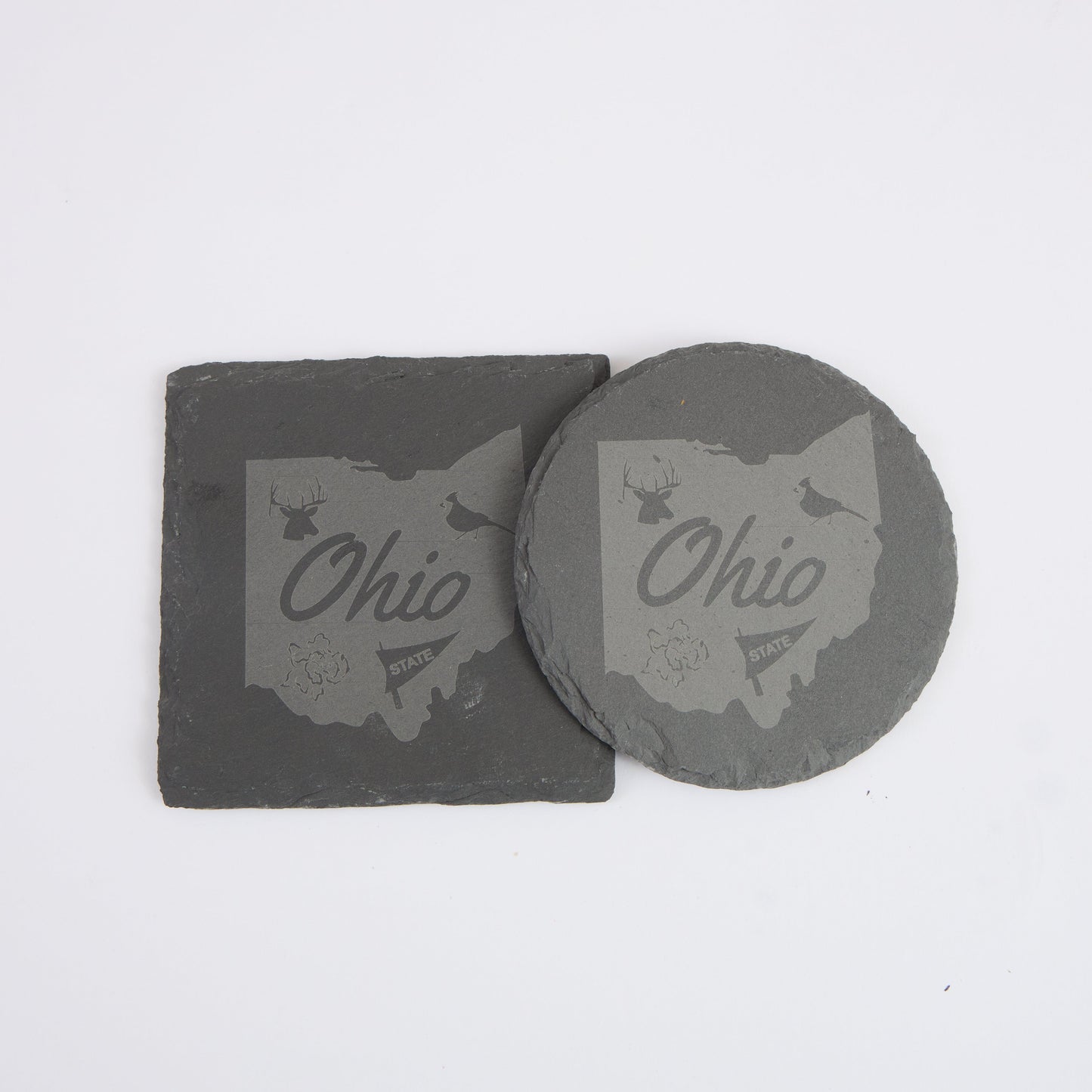 Ohio State Map Slate Coaster – Engraved Drink Coaster | Natural Stone | Rustic Ohio Souvenir & Gift for Locals