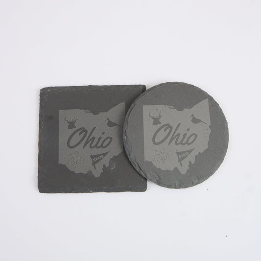 Ohio State Map Slate Coaster – Engraved Drink Coaster | Natural Stone | Rustic Ohio Souvenir & Gift for Locals