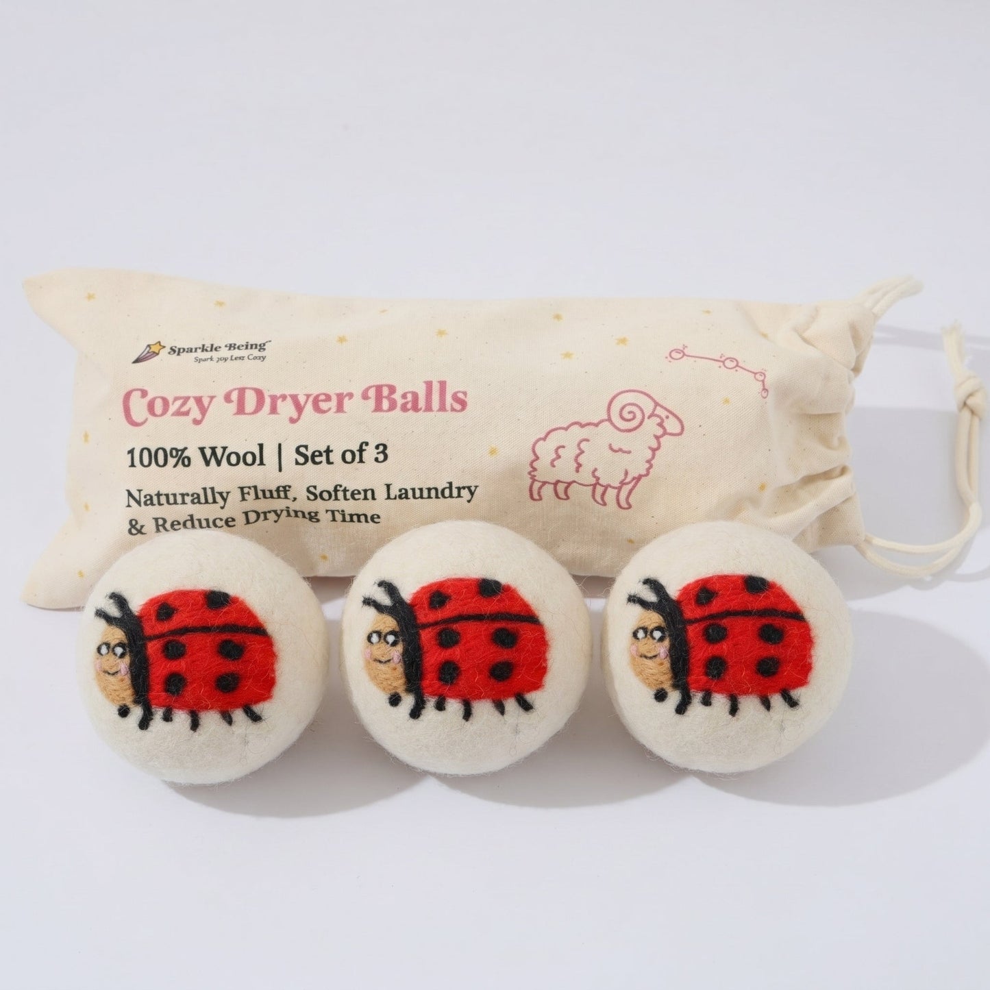 Ladybug Eco Wool Laundry Dryer Balls - Set of 3