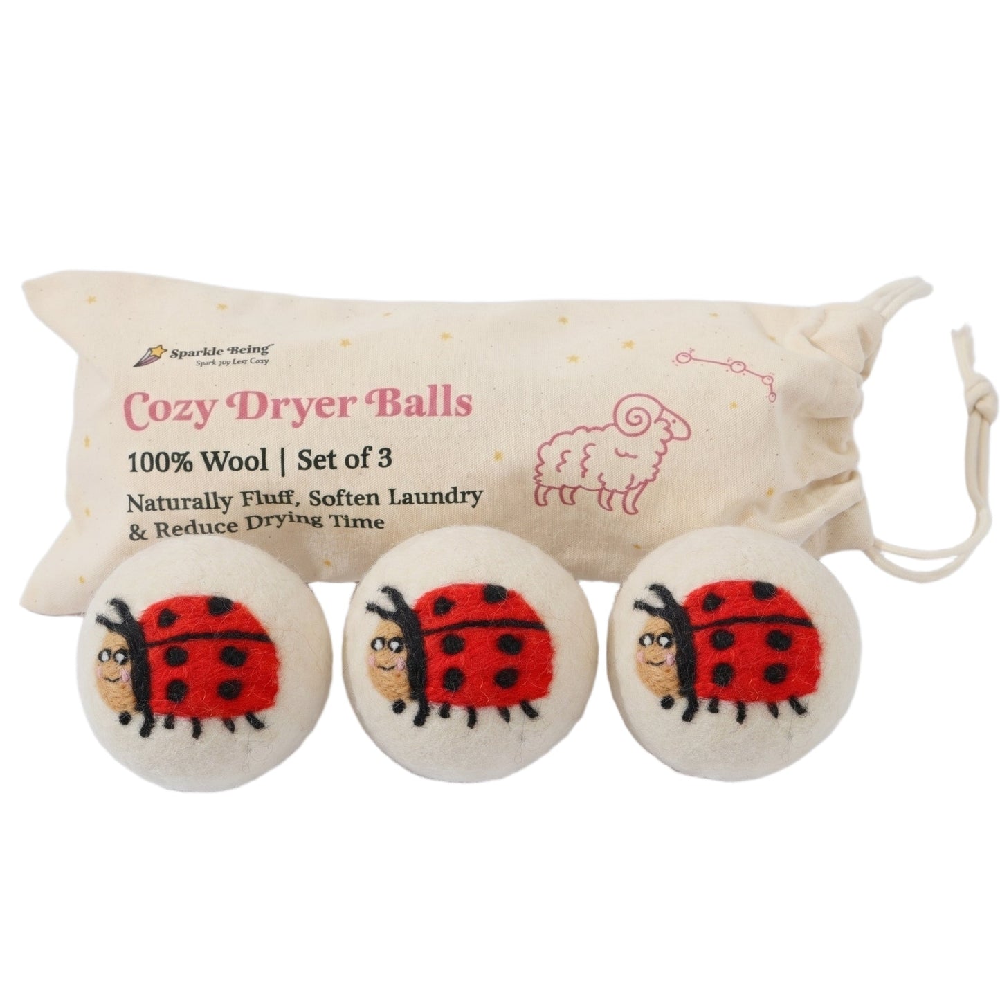 Ladybug Eco Wool Laundry Dryer Balls - Set of 3