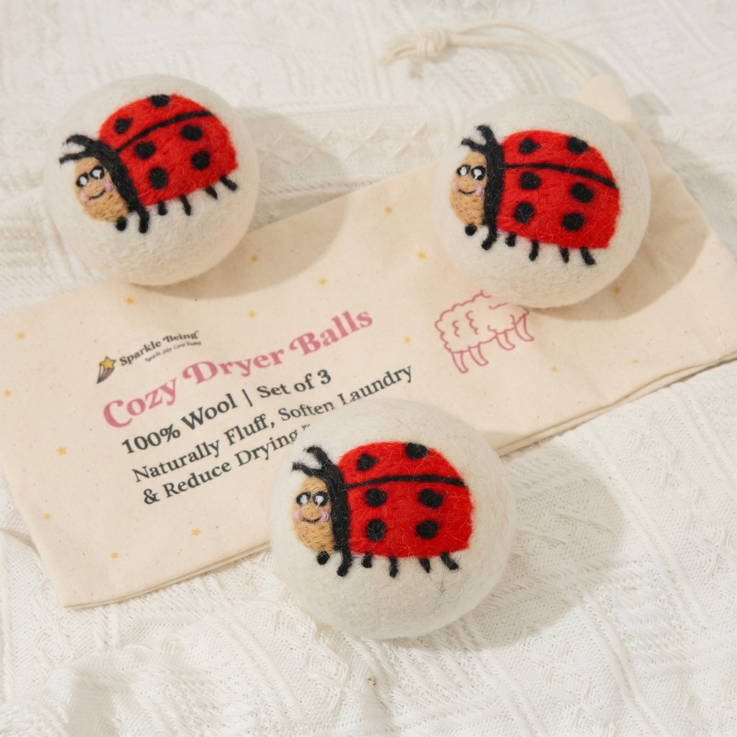 Ladybug Eco Wool Laundry Dryer Balls - Set of 3